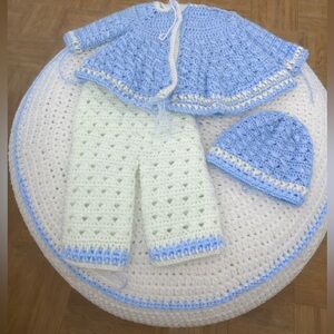 Blue and White Kids Crochet Matching Set